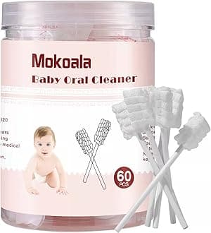 60Pcs Baby Tongue Cleaner, Baby Toothbrush, Disposable Infant Mouth Cleaner, Soft Gauze Toohthbrush Toddler Oral Cleaning Stick Dental Care for 0-36 Month Newborn