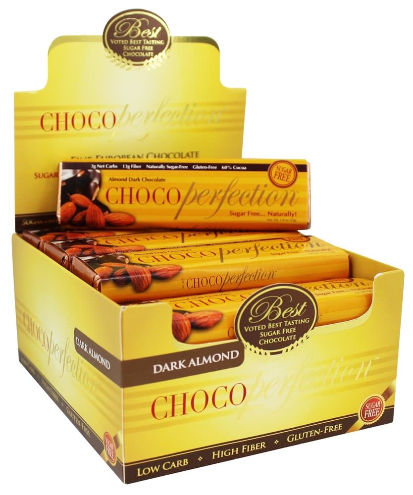 Chocoperfection Low Carb Chocolate Bars, 12pack Dark Chocolate with Almonds