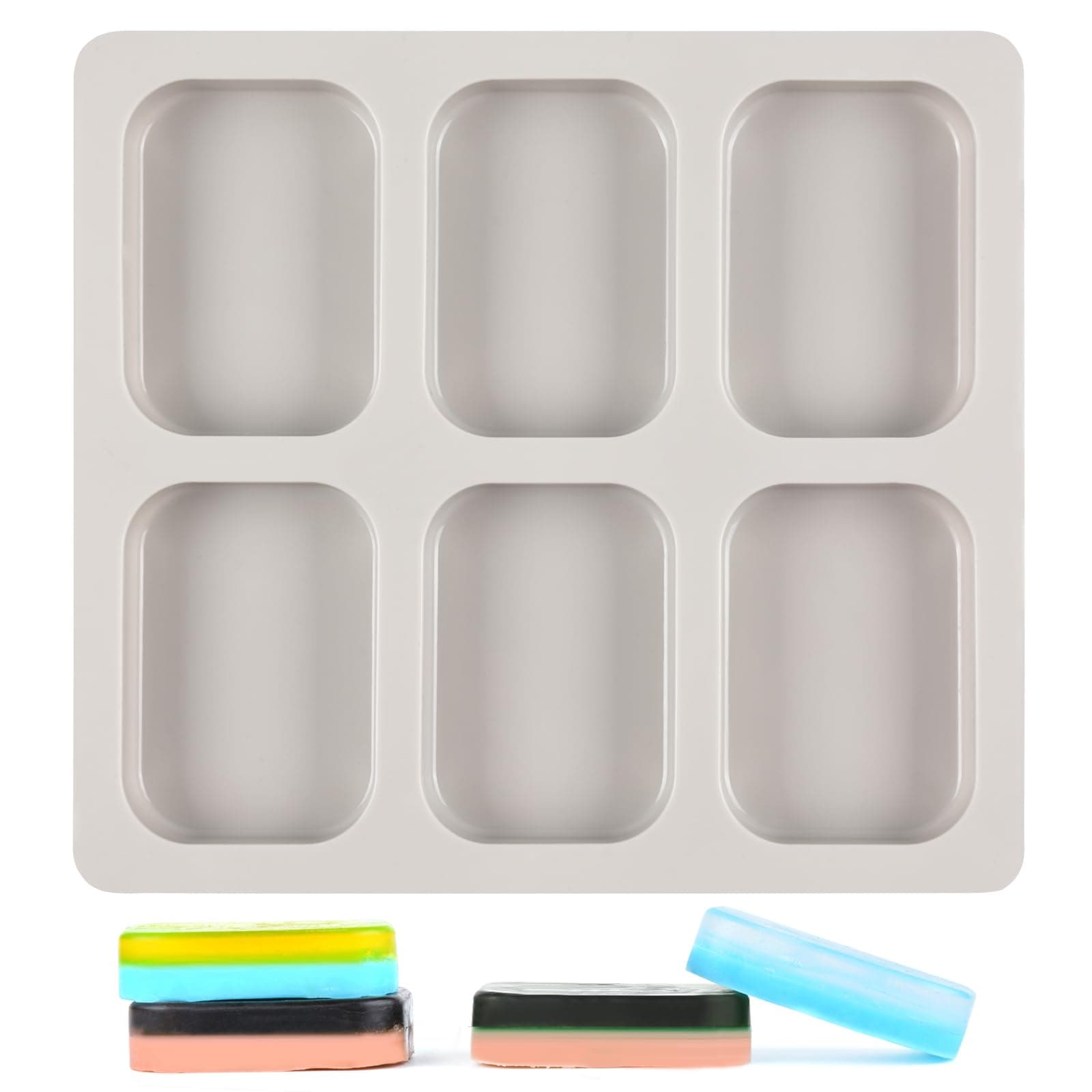 Premium Silicone Soap Molds - Versatile, Durable Designs for DIY Soap Making, 6 Cavities Rectangle Soap Molds for soap making, Homemade Craft, Chocolate, Cake, Ice Cube Tray, Wihte
