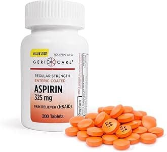 GeriCare Enteric Coated Aspirin Tablets 325mg (200 Count) NSAID Pain Reliever...