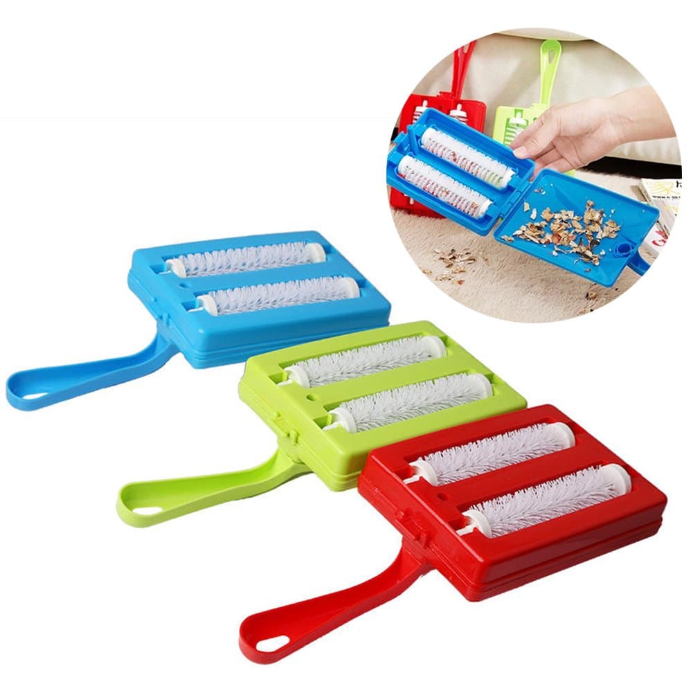 STARE89 Plastic Handheld Carpet Debris Brush, Double Roller Sweepers Sofa Carpet Cleaning Collecting Crumb Dust Hair Home Cleaning Brush(Random Color)