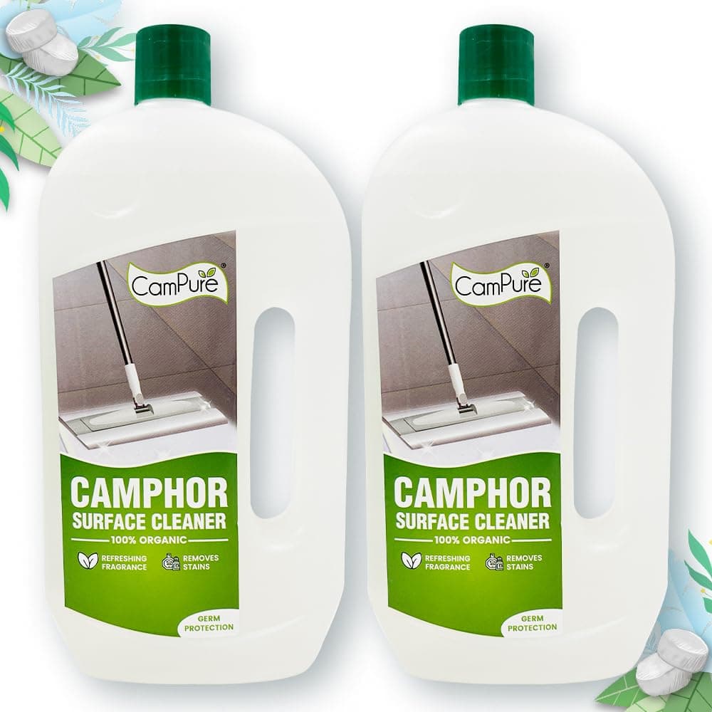 Camphor Surface and Floor Cleaner (1 L) - (Pack of 2) | 100% Organic | Eliminates Germs | Removes Stains | Calming Fragrance | Safe For Pets, Children & Pregnant Woman