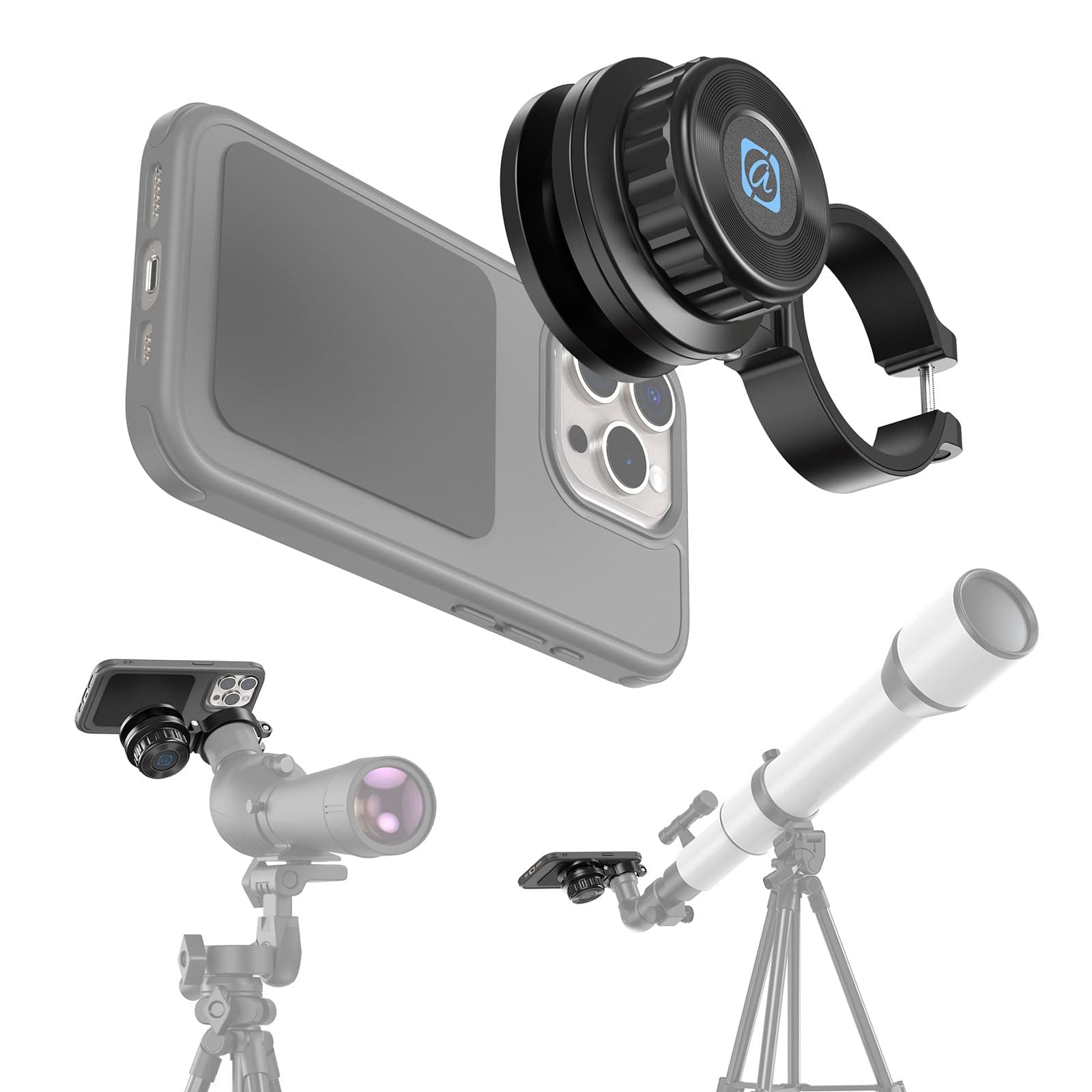 Universal Magnetic Spotting Scope Mobile Phone Adapter for Binoculars, Monocular Birdwatching Telescope & Microscopes. 36-46 mm Eyepiece Telescope Adapter, Suitable for All Smartphones