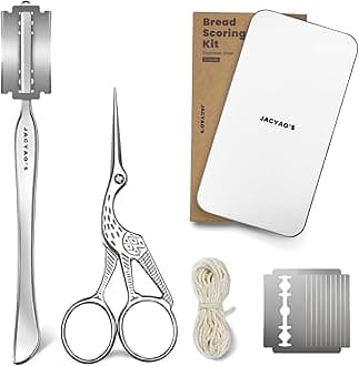 Bread Scoring Tool Kit, Bread Lame and Dough Scissors Made From Food Grade Stainless Steel, Sourdough Scoring Tool Kit with 100 Inches Cotton Twine, 10 Razor Blades and Metal Storage Box