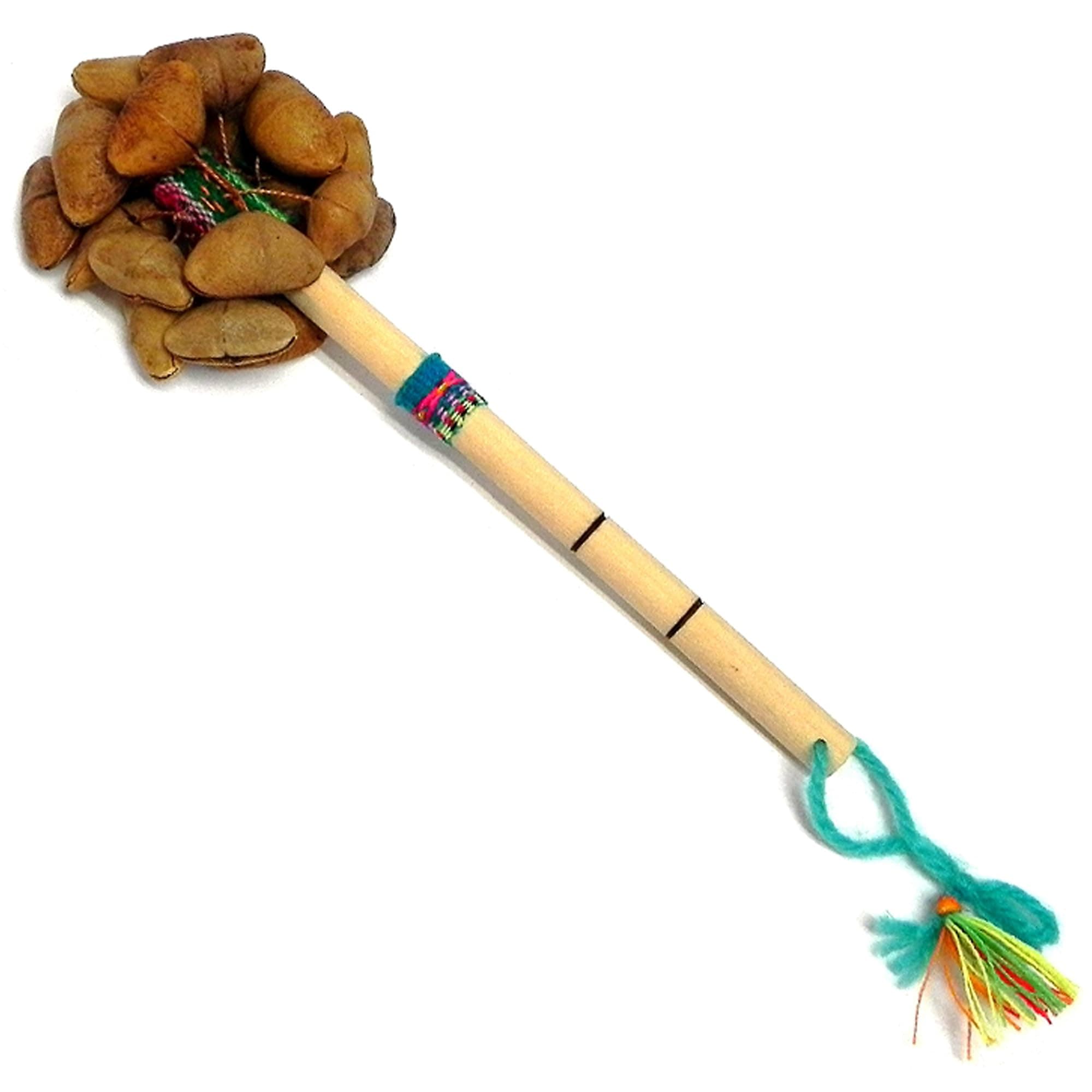 Natural Cacho Seed Pod Shell Nut Shaker Bamboo Wooden Handle Stick Rattle Maraca Handmade Percussion Gifts Peruvian Musical Instrument