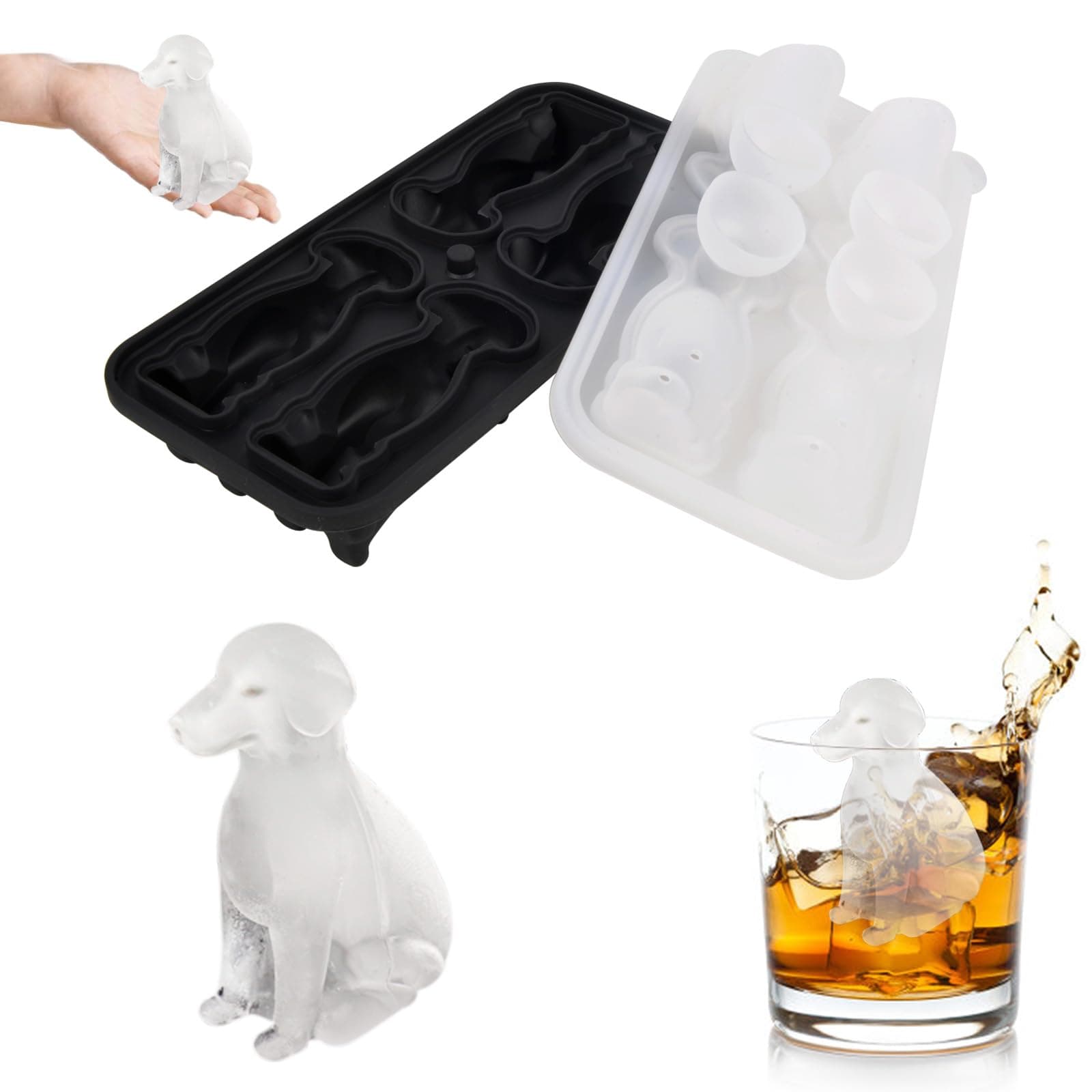 Dog Ice Cube Tray Mold - 3D Labrador Shape Ice Cube Trays, Cute Ice Cube Molds for Whiskey Bourbon, 4-Hole Large Fun Shapes Ice Cube Trays, Funny Dog Gifts for Dog Lovers Women Men