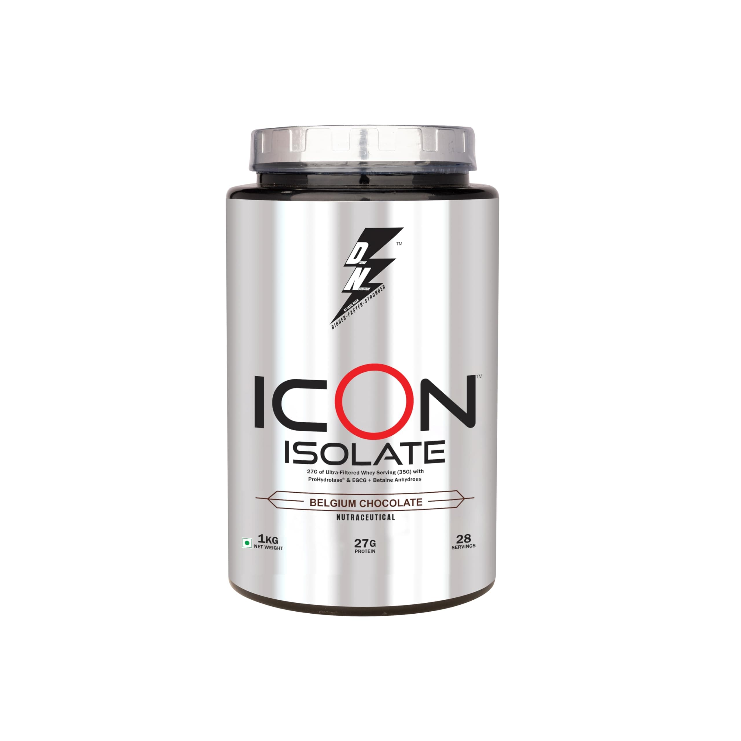 DIVINE NUTRITION Icon Isolate Protein Powder with 27g Per Serving 28 Servings (1kg, Belgium Chocolate)
