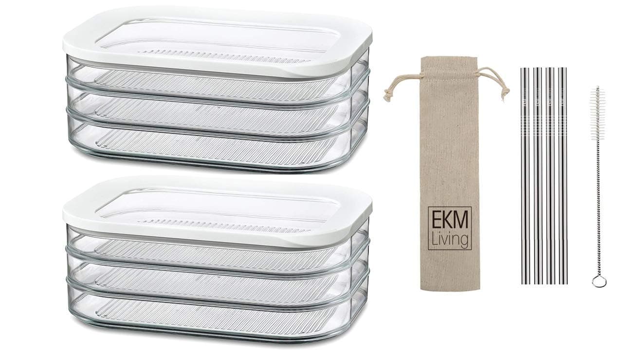 Rosti Mepal Modula White Food Storage Container, 3 Sets, 8744.0 ml + 4 EKM Living Stainless Steel Straws