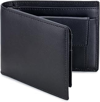 Men's Leather Wallet with Coin Pocket Flip Up ID Window RFID Blocking Slim Bifold Credit Card Front Pocket Wallet (Black)