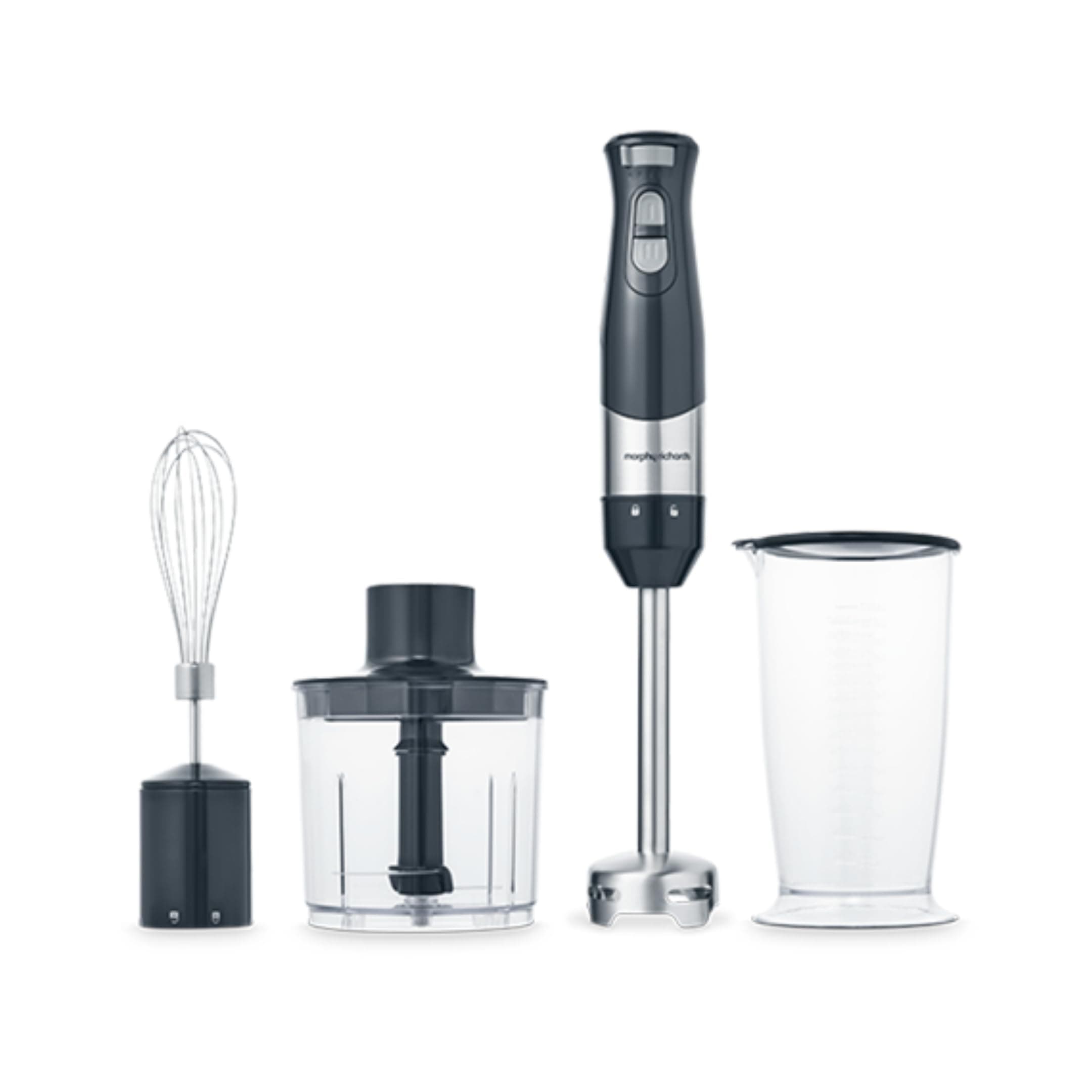 Morphy Richards Total Control Hand Blender, Variable Speed Control, Turbo Boost, 700ml Measuring Beaker, Whisk, Detachable Blending Leg, Chopping Bowl, 600W, Grey, 402061