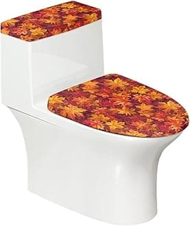 Autumn Leaves Toilet Lid Dust Cover & Toilet Tank Lid Cover 2PC Elastic Edge Machine Washable Fits Most Toilet Lids Home Decor