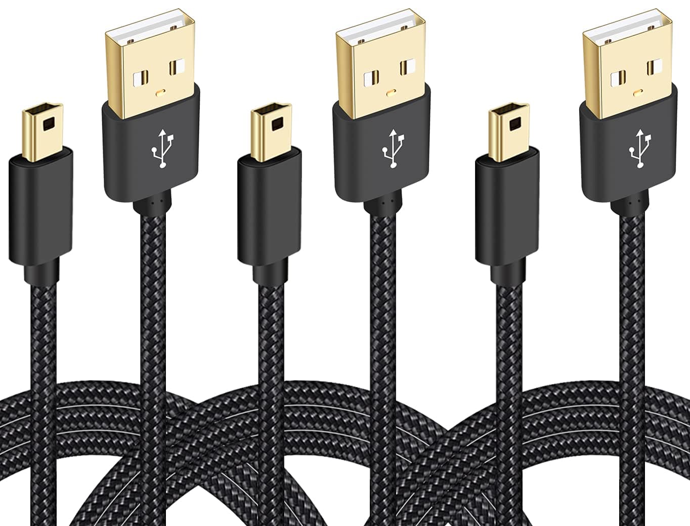Mini USB Cable Braided,3-Pack 3ft USB 2.0 Type A to Mini B Cable Charging Cord for GoPro HERO4,Hero 3,PS3 Controller,Canon PowerShot,MP3 Players,Dash Cam,Digital Camera,SatNav for Garmin Nuvi