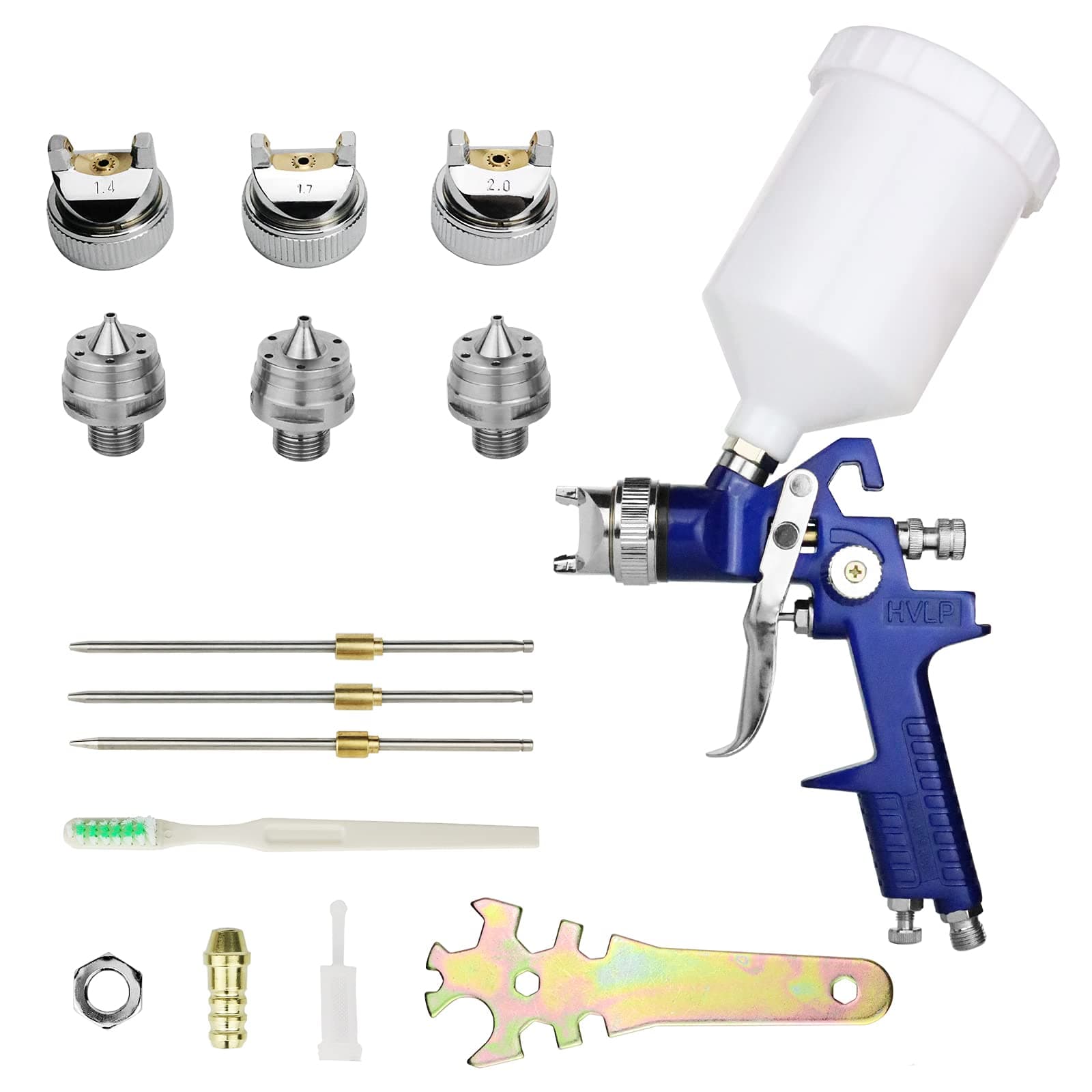 HVLP Spray Gun with Replaceable 1.4mm 1.7mm 2.0mm Nozzles Needle Cap Automotive Air Paint Sprayer Gun Kit with 600cc Cup for Car Primer,Furniture Repair,Cake Decoration,Model Making,Wall Painting