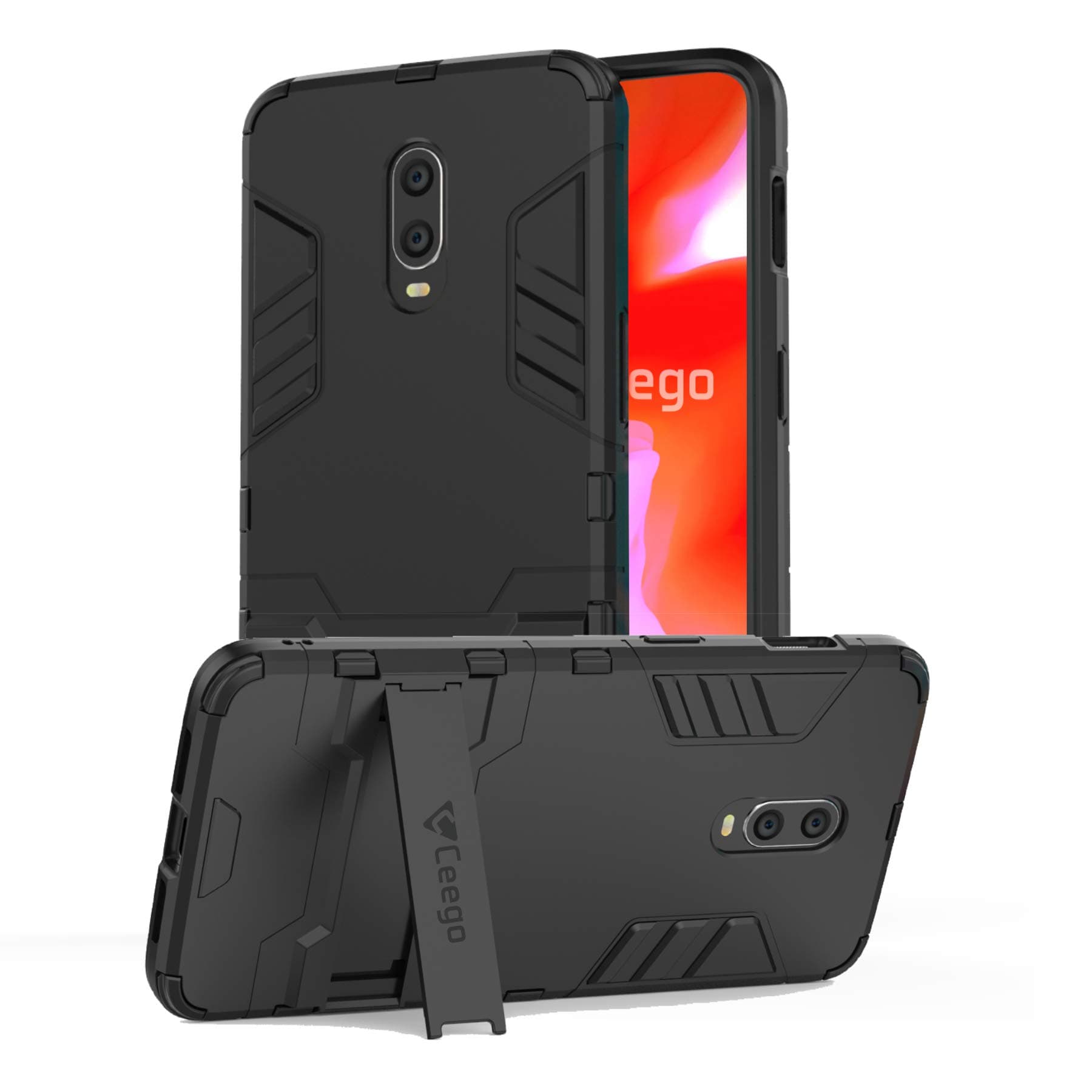 Ceego Back Cover for OnePlus 6T - Stealth Defence Back Case for One Plus 6T [with Shock Protection & Built-in Stand] – Matte Black