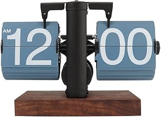 Digital Flip Down Clock, 12H AM/PM Display Mechanical Retro Digital Flip Desk Clock, Battery Powered Internal Gear Operated Tabletop Auto Flip Clock for Home & Office Decor (Blue)