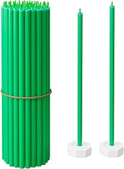 BlueBee Beeswax Candles 40pcs Honey Scented Candle Sticks - Tall Thin Taper Candles Dripless Smokeless - Natural BeesWax Candles for Birthday, Church, Halloween, Christmas (40+2 candle holders, Green)