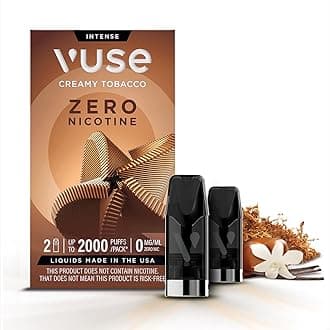 VUSE Creamy Tobacco Extra Intense Flavour Pods, Pack of 2, 2ml, Puff Activated, up to 2000* Puffs per Pack, Compatible with Vuse Pro and GO RELOAD Devices, 0mg Strength, Nicotine-Free Vaping**
