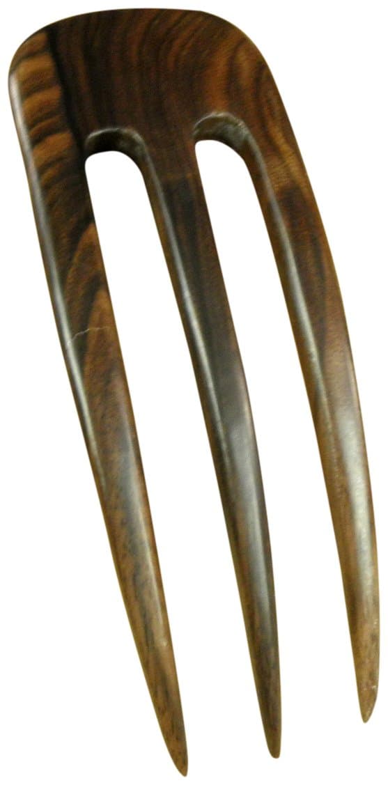 JWL (1) S.E. Asian Ebony Three Prong Curved 5 Inch Hair Fork FPL 4 Inches Stick Pick Pic Pin Fork Great Bun Holder - Hawaiian Style