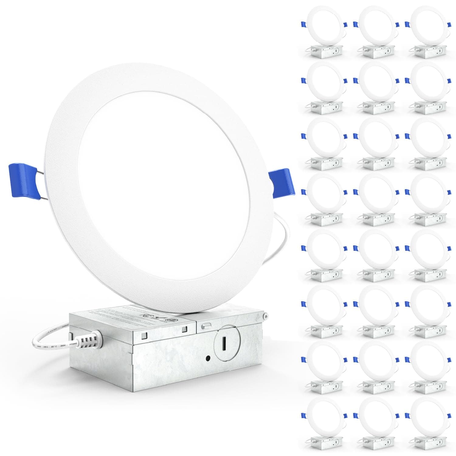 Sunco 24 Pack Recessed Lighting 6 Inch LED, Canless Ceiling Lights Slim with Junction Box, 1200 LM, 14W (100W Equivalent), 5000K Daylight, Dimmable, Wafer Thin, 50000 Lifetime Hours ETL