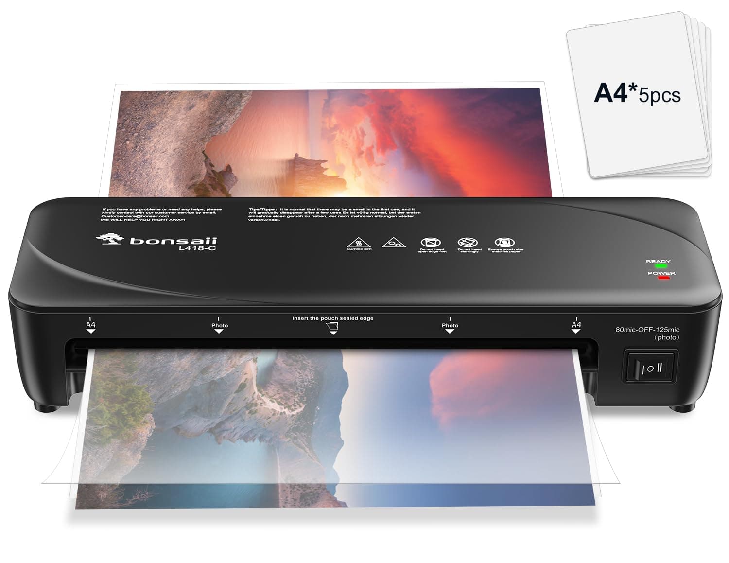 – Bonsaii A4 Laminator Machine with Never Jam Technology, Dual Heat Settings, High-Speed Laminating, Max 230mm Width (A4 Size) - Ideal for Home, Office, and School Use,Black (L418-C)