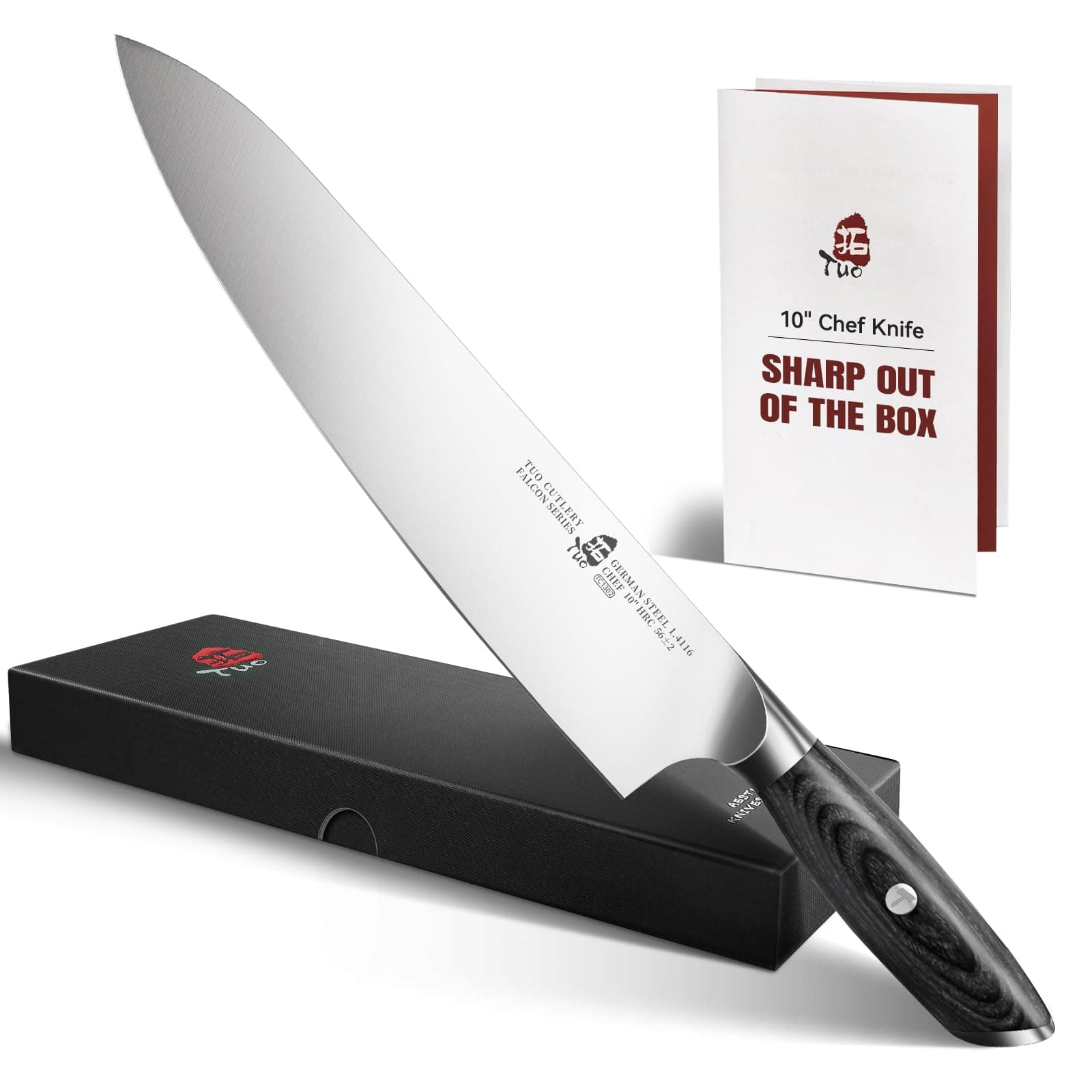 Chef Knife 10 Inch, Professional Chef Knife, Super Sharp Kitchen Knife with Non-Slip Pakkawood Handle, High Carbon German 1.4116 Steel, Gift Box Packaging, Falcon Series