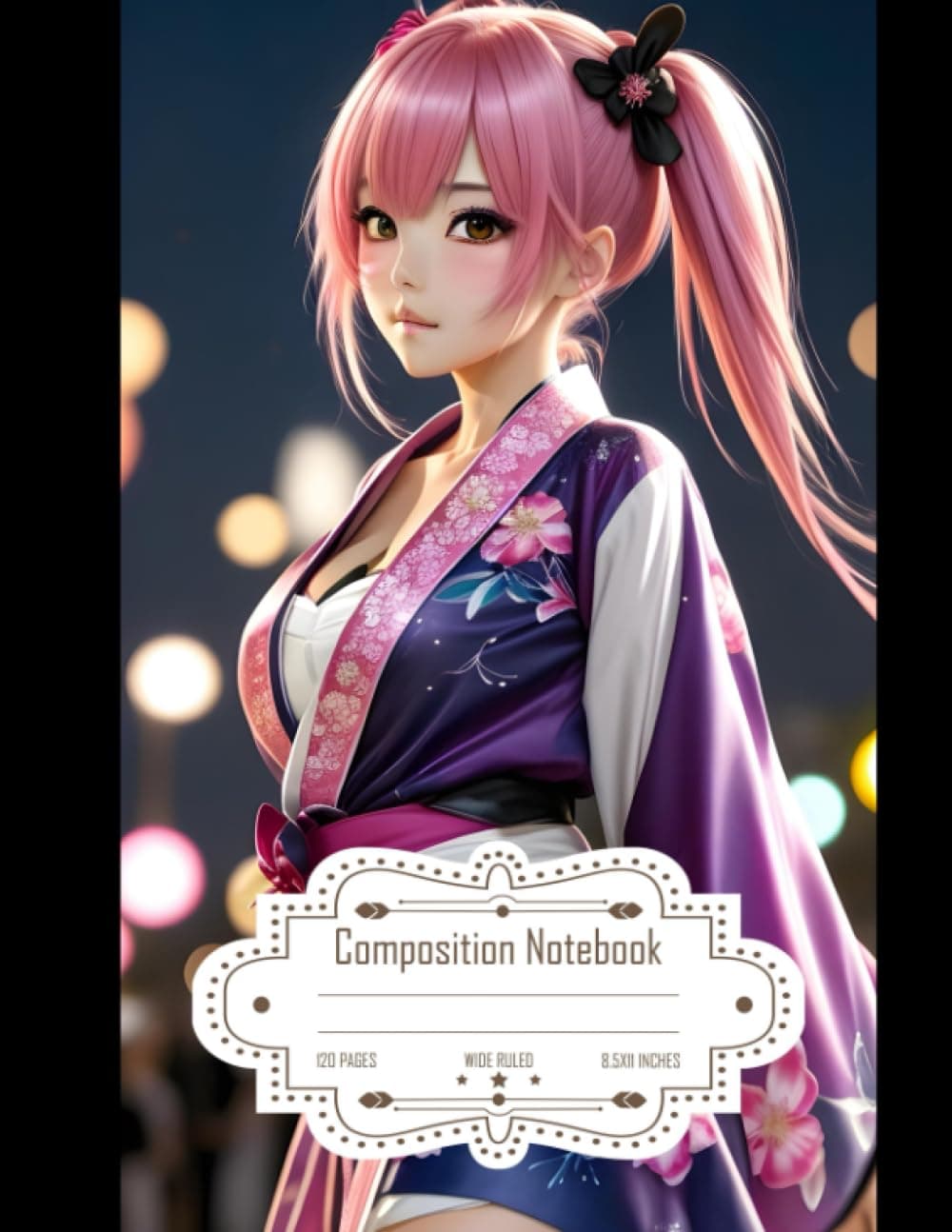 Composition Notebook Wide Ruled: Anime Style - Realistic Light, Seductive Pretty Girl with Twin-Tails Hair, Size 8.5x11 Inches, 120 Pages