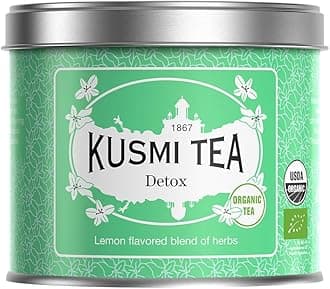 Kusmi Tea - Detox - 100% Organic Tea - Green, Mate and Lemon Tea Blend - Enjoy Hot or Iced - Loose Leaf - 100g Tin - Capacity for approx. 50 cups