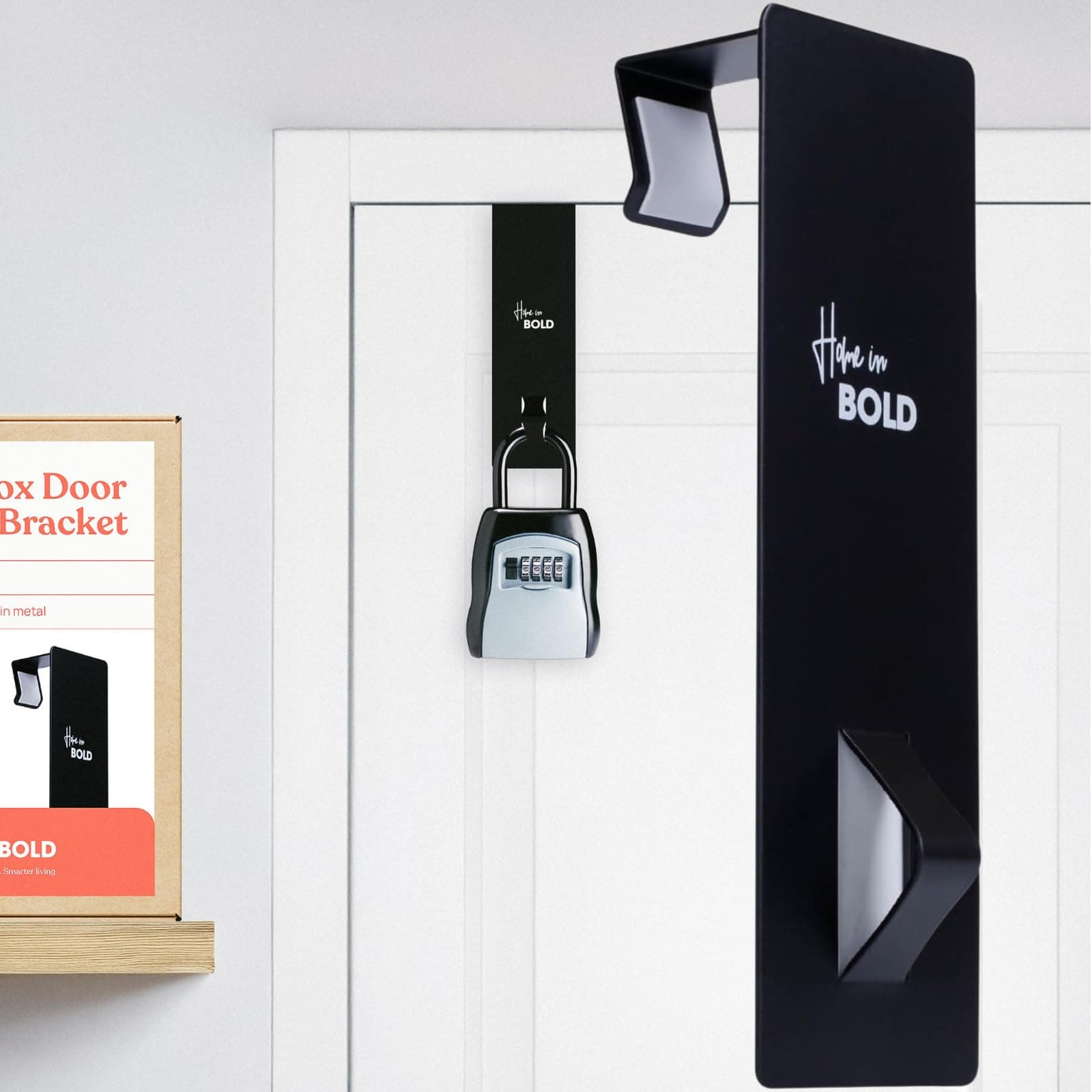 Lock Box Door Mount Bracket - Over The Door Mounted Lockbox Bracket (2'' Depth) - Extra Large - Over The Door Lockbox Hook Black Powder Coating - Heavy Duty Steel for Airbnb Hosts & Emergency Access