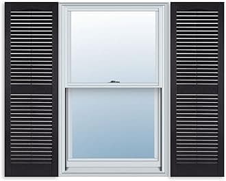 15 Inch x 43 Inch Standard Louver Exterior Vinyl Window Shutters, Black (Pair)
