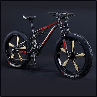 Mountain Bikes Men 26 Inch Adult Fat Tyre Mountain Bike with Full Suspension, High-carbon Steel Large Frame Dual Disc Brake Giant Bicycle,Black 5 Spoke,27 Speed