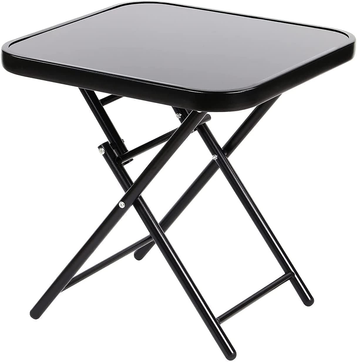 Foldable Garden Side Table - Outdoor Garden Table - Small Patio Table - Folding Drinks Coffee Table - Tempered Glass with Metal Frame - H50cm x W45cm x D45cm