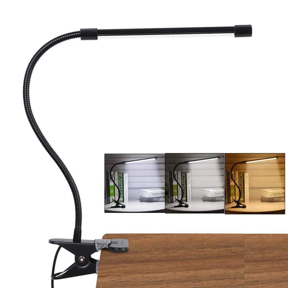 LED Clip Desk Lamp, Reading Light Study Lamp Eye Care Protection With 10 Dimmable Brightness & 3 Modes, USB Powered Flexible Gooseneck Clamp For Bed Headboard Table Office Lights, 7W (Black)