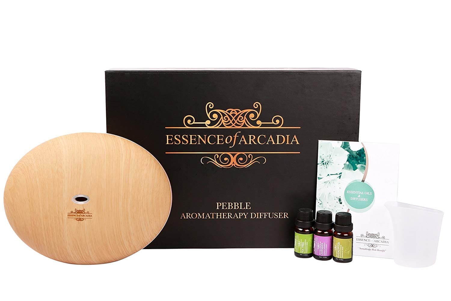 Essence Of Arcadia - Luxury Pebble Aromatherapy Diffuser And Essential Oils Kit Set - (Free Recipe booklet to make your own Blends, in a high end, hand moulded Gift box)