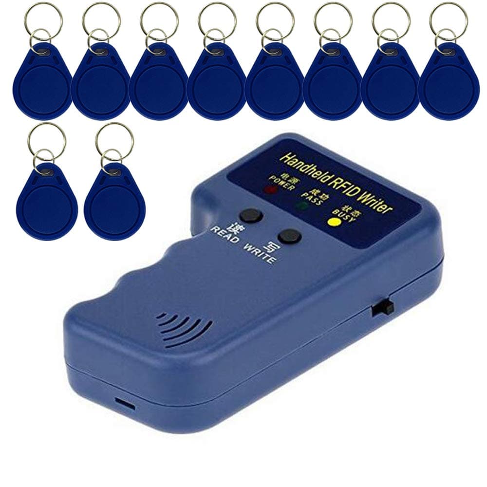 Windfally RFID Reader Writer,RFID Copier Handheld 125khz RFID Card Copier Duplicator for Door Access Control with 1 RFID Reader Writer +10PCS Writable EM4305 Fob Tags