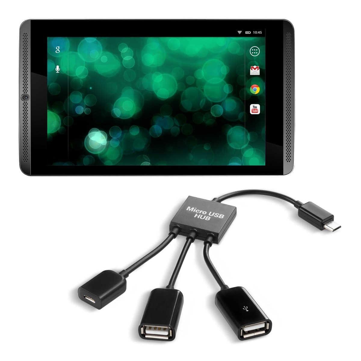 kwmobile 3in1 micro USB OTG hub adapter for Nvidia Shield Tablet/Shield K1 Tablet micro USB splitter in black