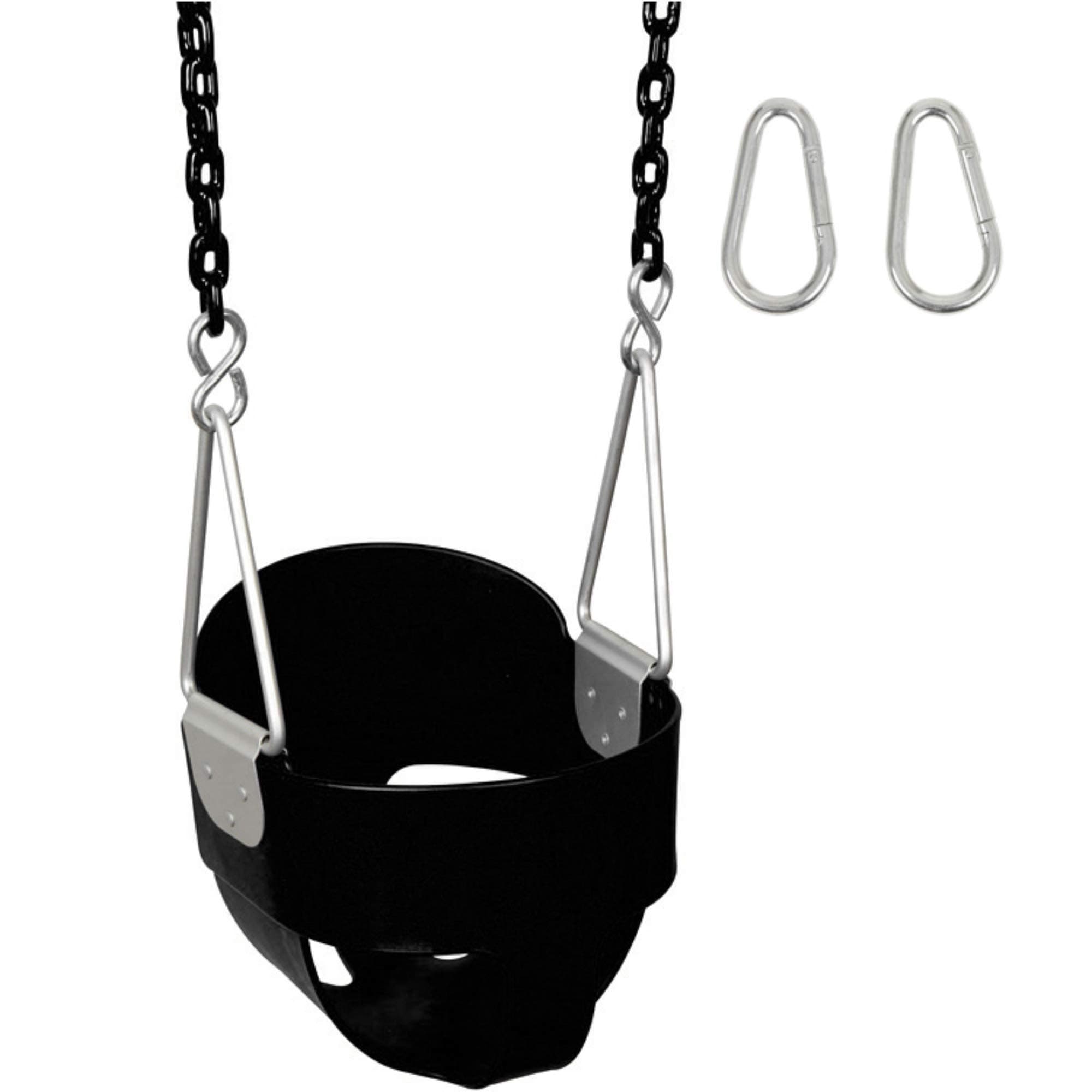 Swing Set Stuff Inc. Highback Full Bucket (Black) with 5.5 Ft. Coated Chain and SSS Logo Sticker