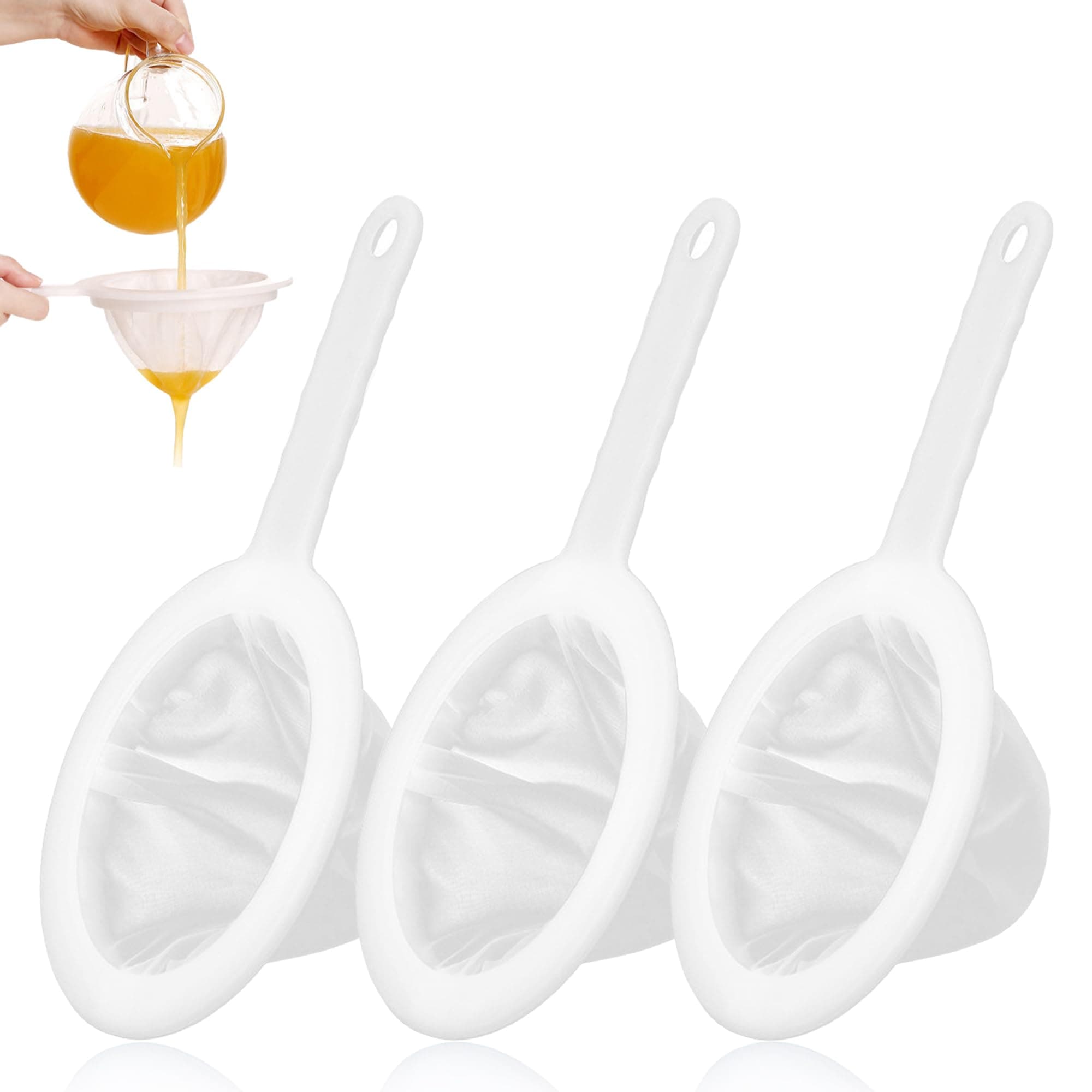 White Plastic Mesh Strainer, Ultra-Fine Nylon Mesh Sieve with Handle 100/200/400 Mesh Food Grade PP Strainer for SOYA Milk Juice Coffee Tea and Other Liquid