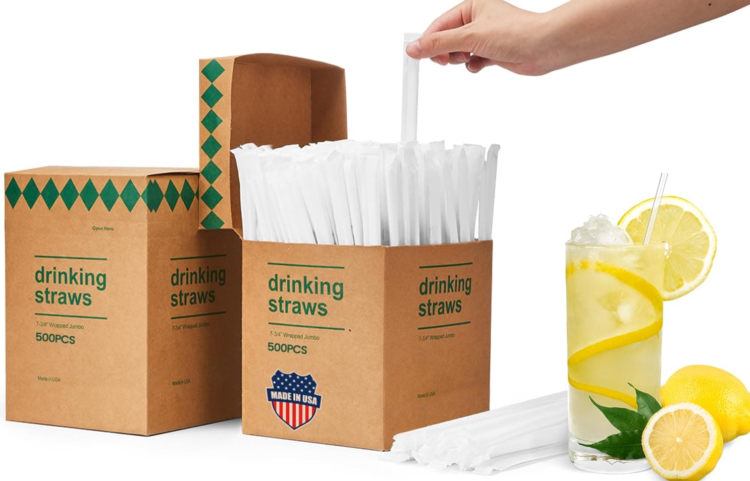 Plastic Straws Disposable [1000 Pcs-7.8" Long] Individually Wrapped Clear Drinking Straws- Made in USA - Straight Long Straw for Party, 0.23'' Diameter (2 boxes of 500)
