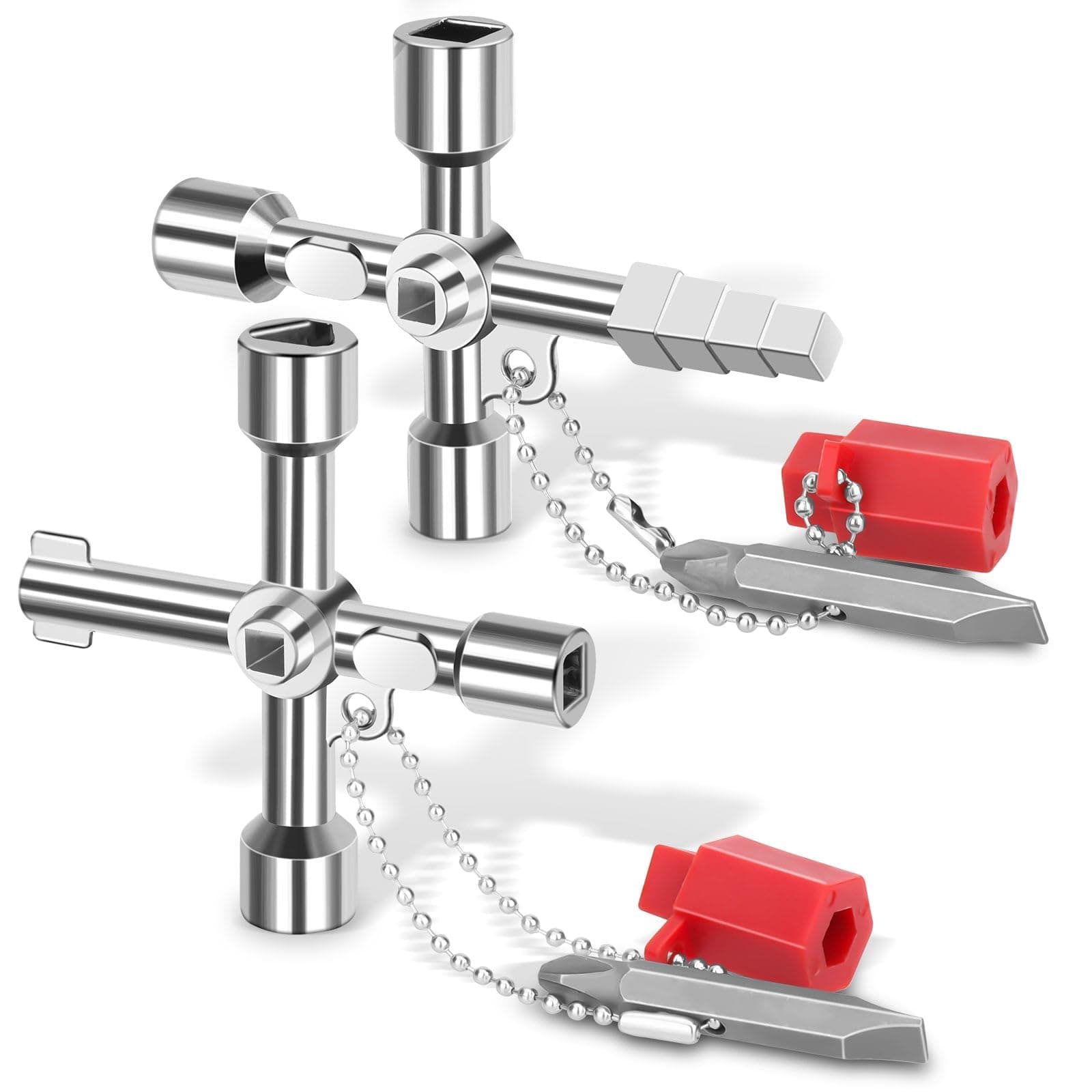 SYOSI 6-Way Gas Meter Box Key, 2 Pcs Radiator Bleed Key, Water Tap Faucet Open-Key, Multi-Functional Utilities Key for Electric Water Gas Meter Box Cupboard Cabinet Opening Key(Silver)