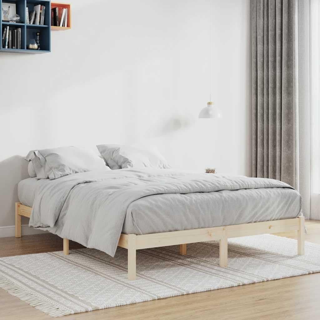 vidaXL King Solid Pine Wood Bed Frame - Bedroom Base Bedstead, 193x203 cm, ic Charm, Durable Slats, Modern Bohemian Style