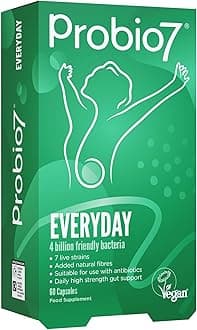 Probio7 Everyday Probiotics for Gut Health | 7 Live Strains, 4 Billion CFU, 2 Types of Natural Fibre | Daily Gut Health Support - 60 Capsules (2 Months Supply)