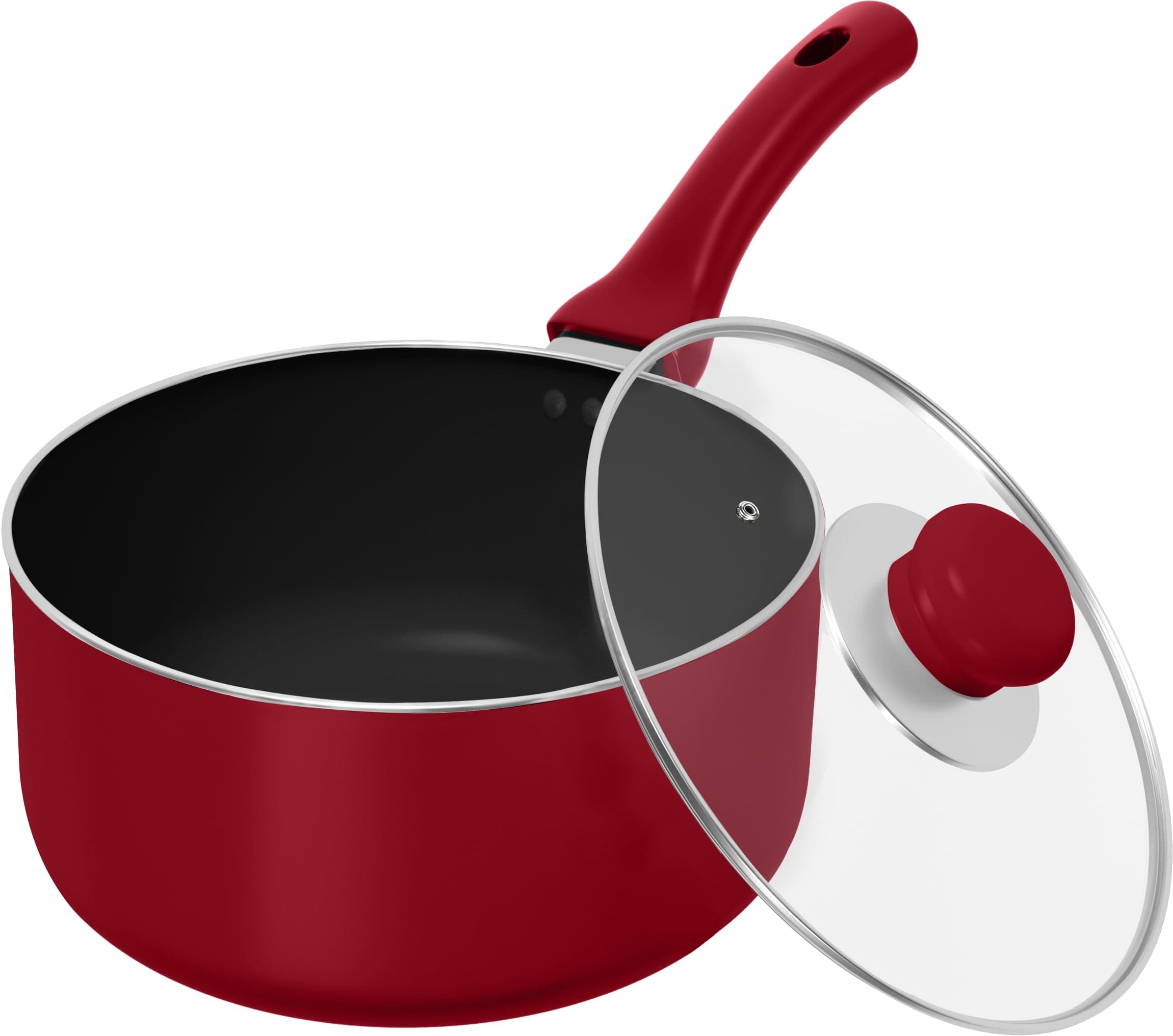 Utopia Kitchen Detachable handle Nonstick Saucepan with Glass Lid, Multipurpose Use for Home, Kitchen or Restaurant (Red)