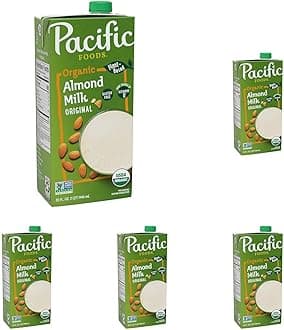 Pacific Foods Original Organic Almond Milk, Plant Based Milk, 32 oz Carton (Pack of 5)