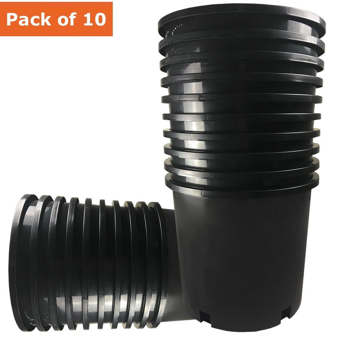 Zaavic Round Black Light Weight Durable Plastic Pot (Set of 10)