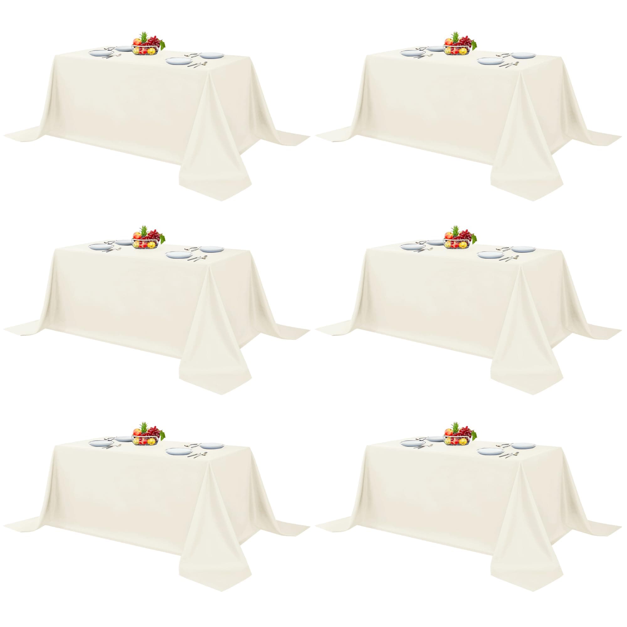 Fitable Elegant Rectangle Table Clothes, 6 Pack - 90 x 132 Inch, Ivory - Reusable and Washable Tablecloths, Polyester Fabric Table Covers for Wedding, Party, Banquet, Formal Events