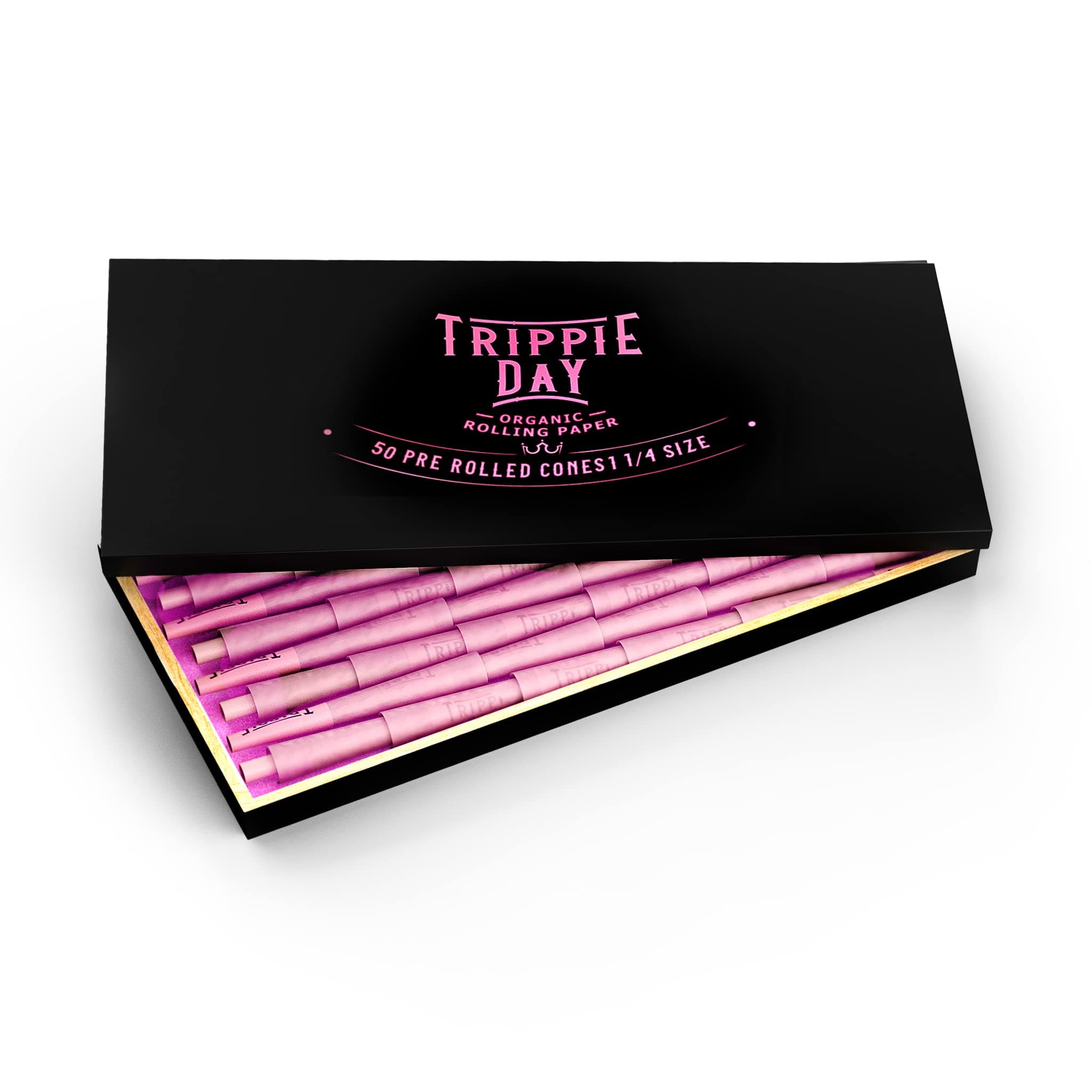 Trippie Day Pink 1/4 Size Pre Rolled Cones in an Eco friendly Box | Vegan & Non GMO | Includes 10 Packing Sticks | Pink 84mm