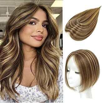 Remy Hair Toppers for Women with Thinning Hair - 100% Human Hair Clip-Ons (Medium Brown Mix Blonde, 10inch, HL-4P27)