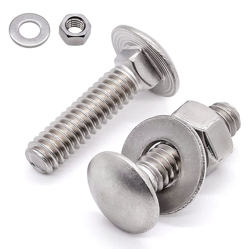 Glvaner (10 Sets) 1/4-20 x 3/4" Stainless Steel Carriage Bolts and Hex Nuts & Flat Washers 304 Stainless Steel 18-8 Full Thread Coverage Square Neck