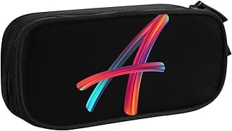 Cute Initial Pencil Case for Kids Students, Large Capacity Pencil Pouch for Boys Girls, Letter Design Pencil Box Pen Bag Office Stationery Organizer, Rainbow Letter A