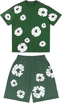 Denims-Tears Kids Tracksuit Set Foam Printed T-Shirt and Shorts 2 Piece Outfit for Boys Girls Summer Fashion Activewear Short Sleeve Tee Tops with Loose Jogger Shorts